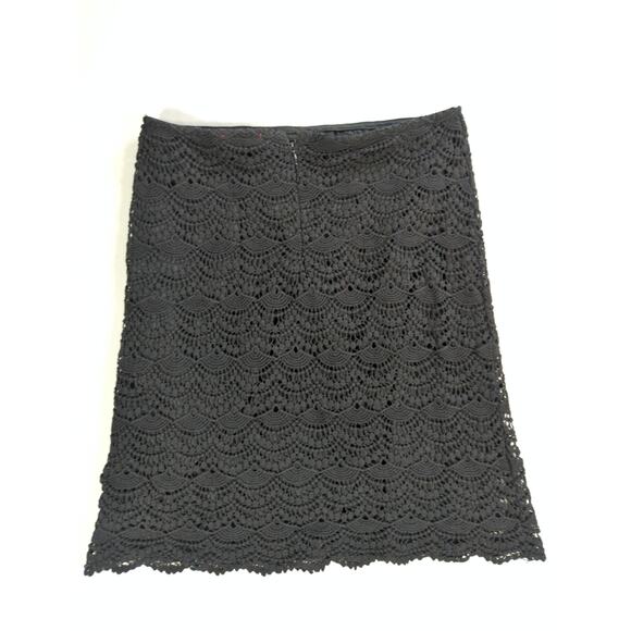 ELLE Black Crochet Lace Overlay Cotton Skirt Womens Size 6 Lined A-Line Career - Picture 8 of 10